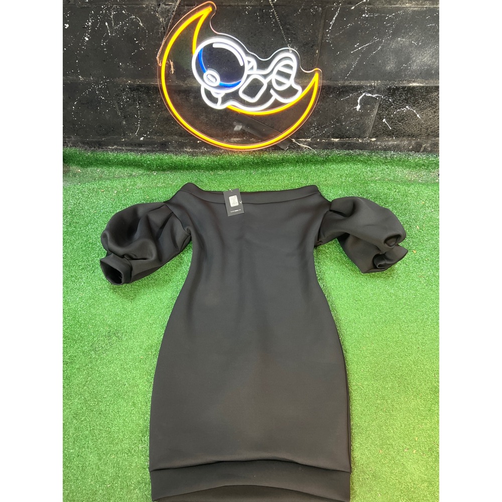 NWT Fashion Nova Black Off The Shoulder‎ Puff Sleeve Bodycon Mini Dress size LG